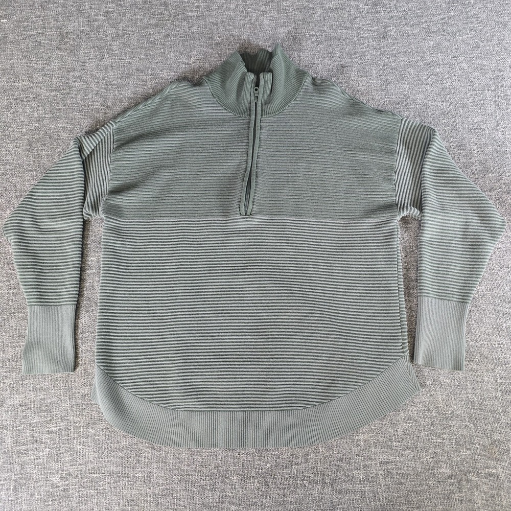 OFFLINE by Aerie Green Ribbed Quarter Zip Mock Neck Pullover Sweater Large